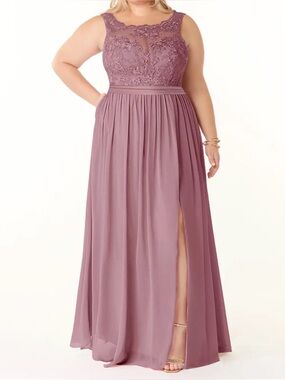 Azazie-Elly- Dusty Mauve Lace Bodice Chiffon A-Line Wedding Dress